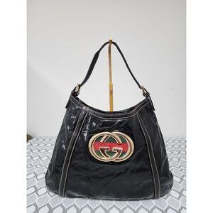 GUCCI Dialux Coated Canvas Britt Hobo Bag Black